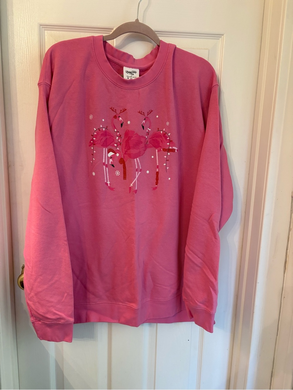 Living Fully Co Women's Crewneck Sweatshirt with Pink Flamingo Holiday Graphic